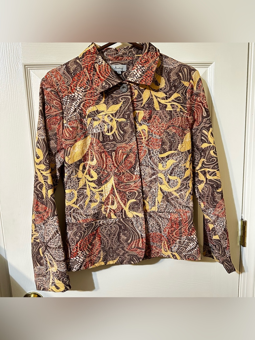 Analogy Brown & Yellow Printed Button-Front Shirt Jacket